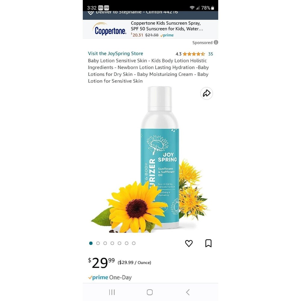 Joy Spring Baby/Toddler/Kid Face & Body Moisturizer with Sunflower & Safflower